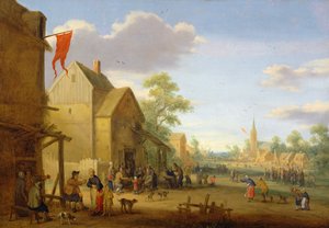 Falusi találkozó az utcán összegyűlt alakokkal, 1624
